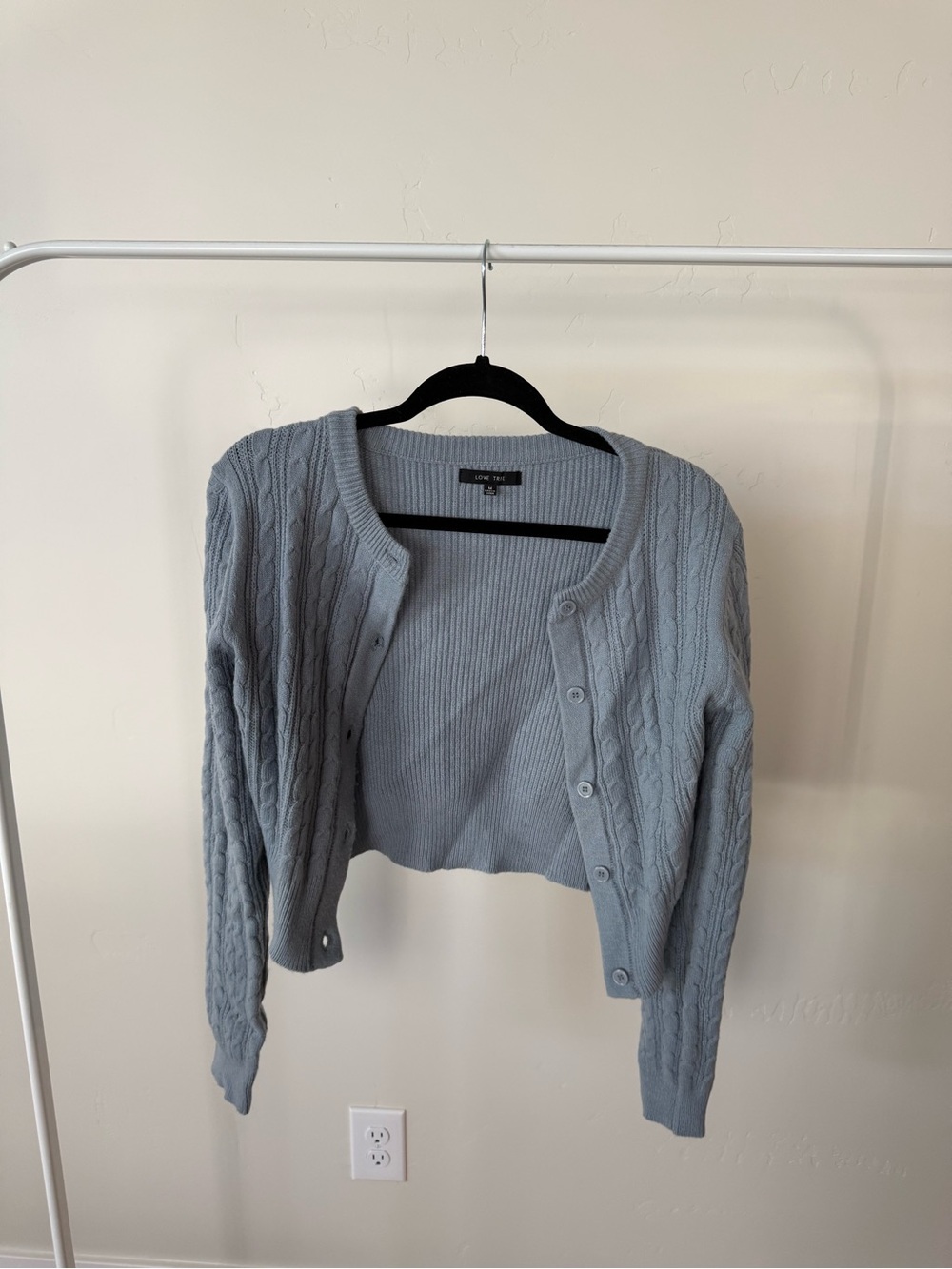 Love Tree Powder Blue Ribbed Knit Cardigan